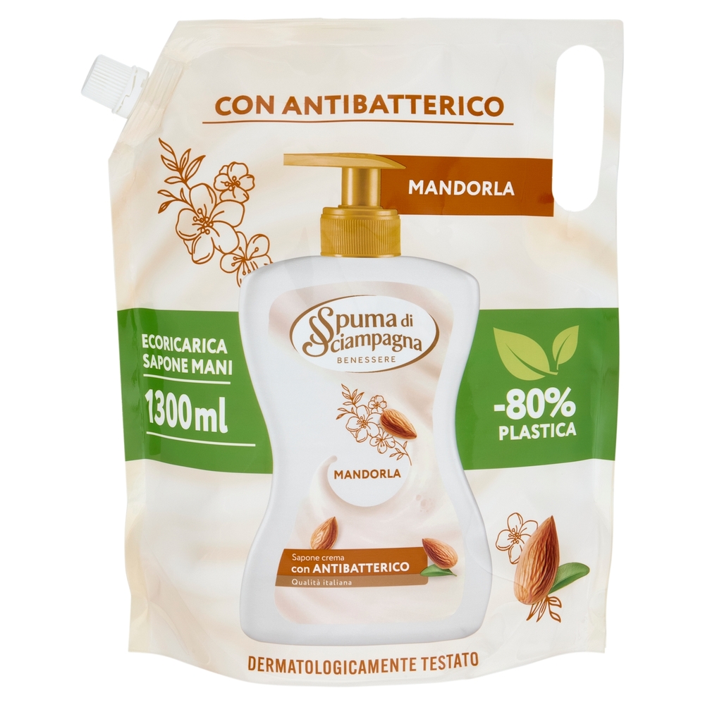 Spuma di Sciampagna Benessere Sapone crema Mandorla Ecoricarica 1300 ml